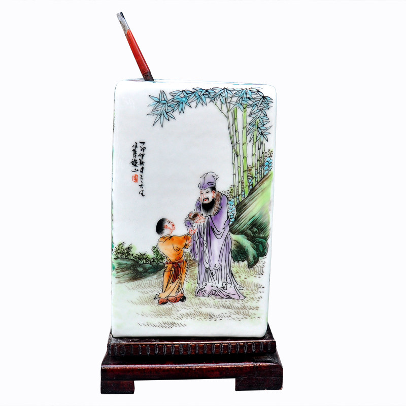 景德镇手绘粉彩花瓶镶器毛笔画笔