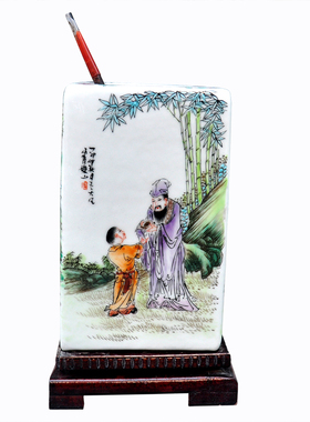 景德镇手绘粉彩花瓶镶器毛笔画笔