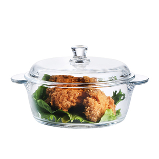 耐高温钢化玻璃碗家用面碗微波炉专用器皿汤碗带盖双耳大号玻璃煲