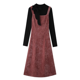 夏法式复古背带连衣裙高级感女秋冬新款气质显瘦套装裙两件套不晚