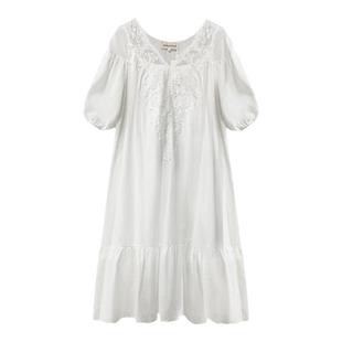 很仙的睡裙女春秋长袖纯棉纱布蕾丝公主法式花边复古宫廷白色长裙