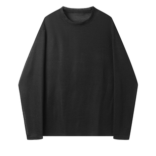 白口阳【薄纱】禁欲风半透明圆领镂空薄款长袖T恤休闲宽松上衣男