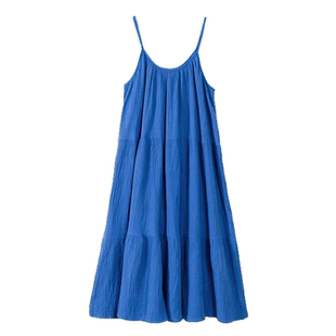 法式吊带克莱因蓝连衣裙女夏长款宽松蓝色海边度假风沙滩背心无袖