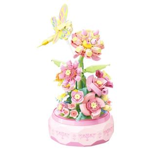 TOPTOY中国积木八音盒积木花束玫瑰音乐摆件女童拼装玩具新年礼物