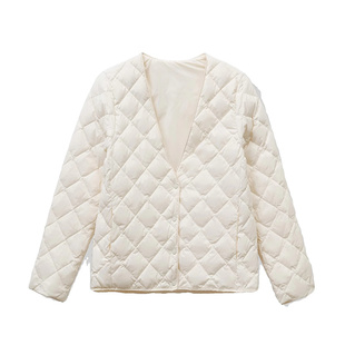 轻薄羽绒棉服女V领内胆2025新款大衣内搭菱格无领短外套~清仓特价