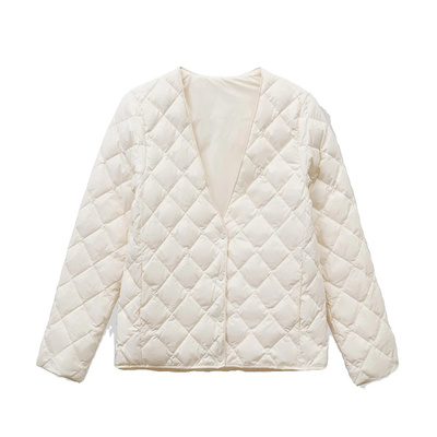轻薄羽绒棉服女V领内胆2025新款大衣内搭菱格无领短外套~清仓特价
