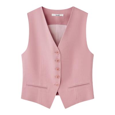 LAUREL云雾粉麻感复古收腰马甲