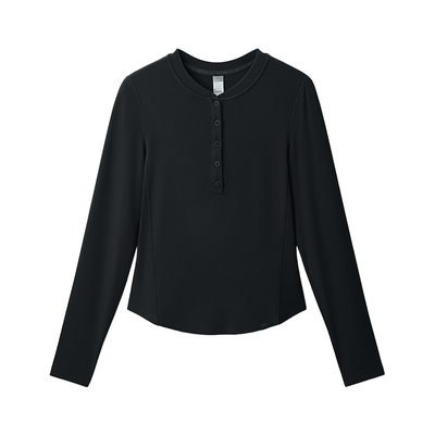 蕉下亨利衫女长袖T恤v领秋冬修身保暖低领打底衫半开领白色上衣