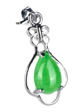 绿色宝石马来玉吊坠水滴银项链