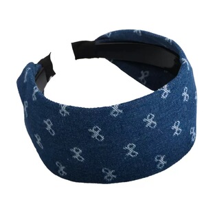 复古牛仔蓝色宽版刺绣印花发箍小女孩碎发不勒头简约时尚洋气头箍