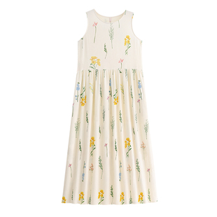 悦内新款睡衣女款睡裙夏季纯棉纱布棉麻夏天背心长款长裙连衣裙子