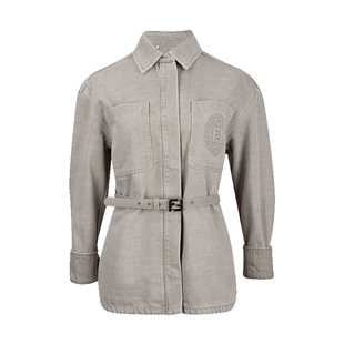 FENDI芬迪女经典字母印花翻领系腰带单排扣衬衫外套女士新款推广