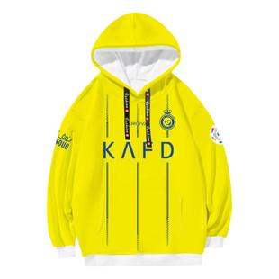 23-24利雅得胜利队C罗7号足球衣服满印连帽卫衣男女加绒带帽外套