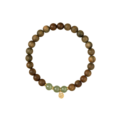 天然绿檀木手串纯银福牌和田玉女款木质朱砂水晶手串檀香盘玩手链