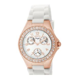 代购Invicta女表Angel时尚玫瑰金镶钻表壳白色表盘硅胶带石英手