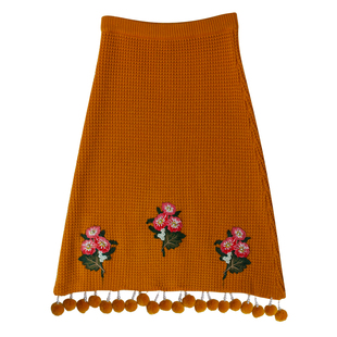 脸儿艺 森女 复古 秋冬新品 手工钉珠 可爱流苏毛球A字中长半身裙