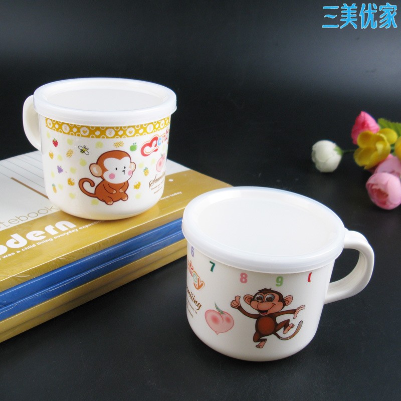 宝宝带柄喝水口杯儿童塑料水杯幼儿园卡通防摔防烫杯子带盖210ml