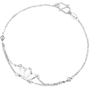 T周六福铂金手链女pt950白金圆珠皇冠手饰简约官方正品送女生礼物