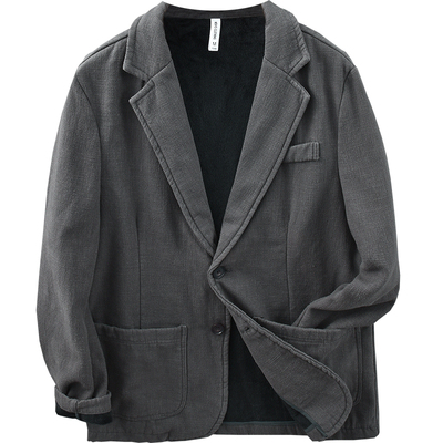 加绒保暖平驳领休闲苎麻西服