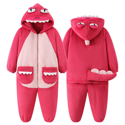 女童连体衣冬款珊瑚绒恐龙家居服
