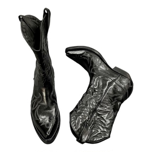 暗黑复古尖头西部牛仔靴男女刺绣骑士靴雕花机车靴皮靴朋克巫师靴