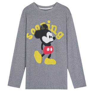 落落狷介 长袖上衣女2025年新款设计感印花灰色T恤打底可外穿宽松