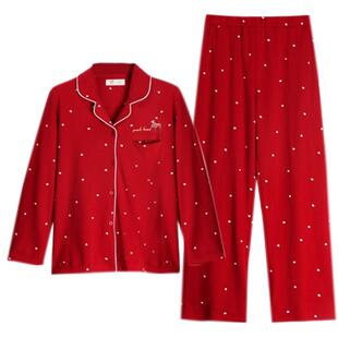 睡衣女士春秋款秋季纯棉长袖家居服马年大红色本命年韩版全棉套装