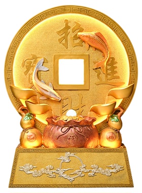 尊儒大型新中式水幕墙落地装饰摆件LED灯金色葫芦喷泉招财进宝