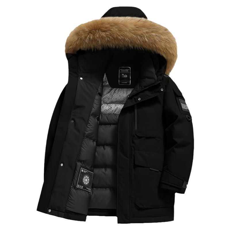 罗蒙加厚极寒白鹅绒羽绒服男女中长款2025冬季新款情侣装毛领外套