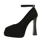 法式复古玛丽珍鞋小个子防水台粗跟绝美黑色高跟鞋女芭比圆头单鞋