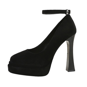 法式复古玛丽珍鞋小个子防水台粗跟绝美黑色高跟鞋女芭比圆头单鞋