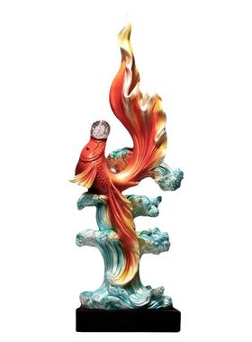 年年有余招财鱼新中式高档大摆件入户玄关进门客厅壁龛办公室装饰