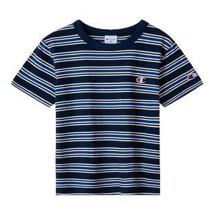 Champion冠军男女儿童装夏季新款柔软亲肤刺绣小C条纹短袖T恤