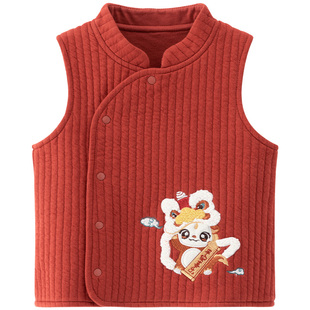木生棉宝宝夹丝马甲背心秋冬婴幼儿小马褂外出红色喜庆保暖坎肩