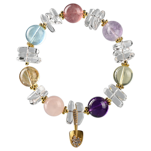 天然水晶多宝手串S925银海蓝宝黄水晶招财手链天然紫水晶女款手串
