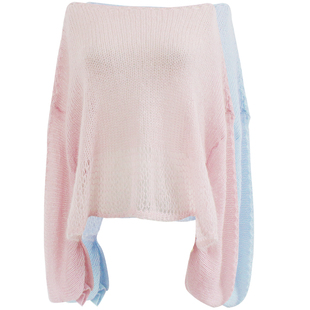 镂空针织衫短款上衣秋季新款超仙女宽松慵懒马海毛毛衣薄款早秋装