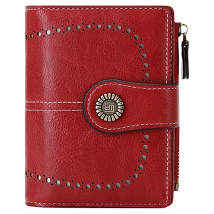 新款RFID防盗刷女士零钱包多卡位搭扣皮夹欧美时尚短款拉链高级感