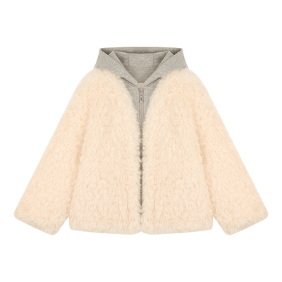 Amybaby女童连帽拼接毛毛外套