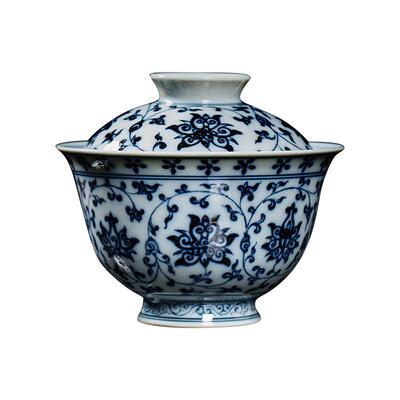 钟家窑盖碗柴窑青花永乐缠枝
