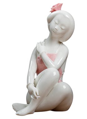 东方泥土新中式风陶瓷美女摆件