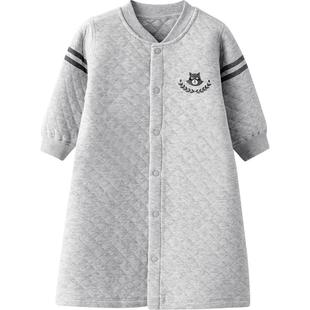 宝宝睡袍秋冬婴儿睡衣三层保暖纯棉小童防踢被冬季婴幼儿连体睡裙