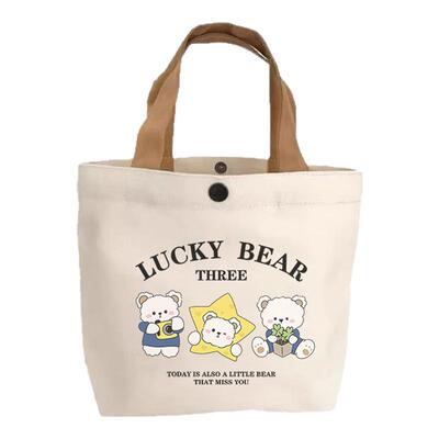 新款小熊帆布包女印花百搭学生便携上班手拎便当包手提袋子帆布袋