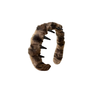 秋冬气质豹纹毛绒发箍女带齿洗脸压发头箍高颅顶防滑碎发整理发卡