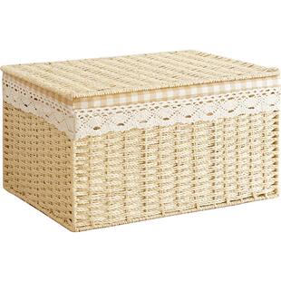 收纳盒家用带盖编织筐化妆品整理篮零食收纳箱衣服整理收纳箱子