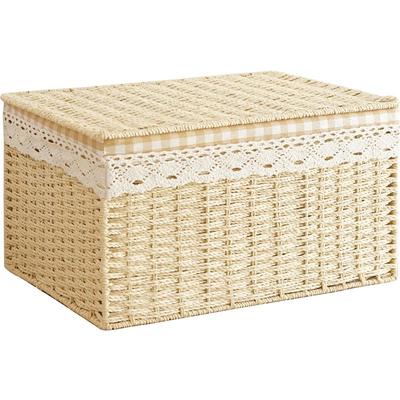 素写收纳盒家用编织筐带盖整理箱