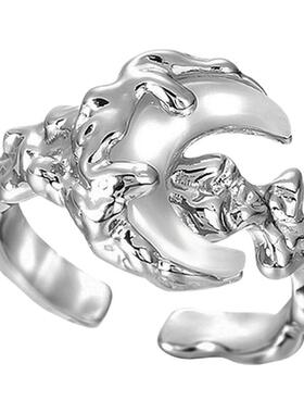 ins小众不规则隐月开口戒指女