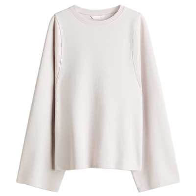 HM女装T恤2026夏季新款大廓形双面布长袖圆领老钱风t恤1323897