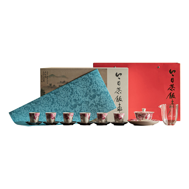 岑介 | 中式风轻奢陶瓷花卉纹绣球花功夫茶具盖碗套装家用茶杯