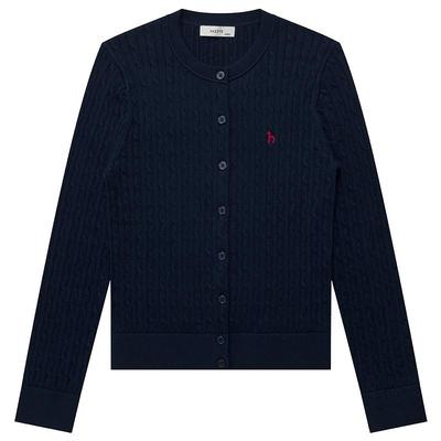 Hazzys圆领长袖绞花针织开衫