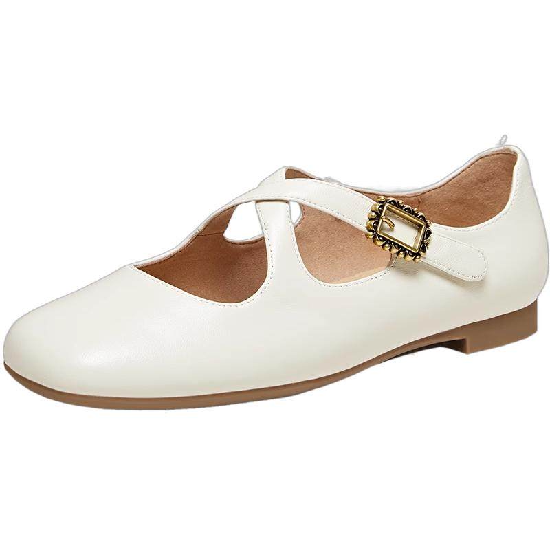 邢菲同款TATA他她超模玛丽珍鞋女平底鞋休闲鞋真皮芭蕾舞鞋2026新